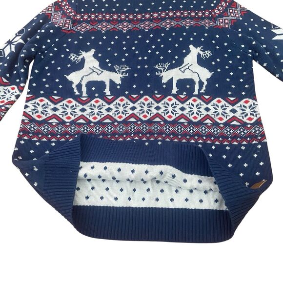 Tipsy Elves Humping Reindeer Ugly Christmas Sweater Men's L Blue Crewneck Funny - Picture 5 of 9